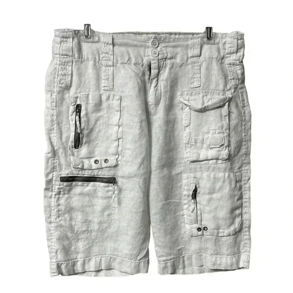 PETE & GRETA by JOHNNY WAS WHITE LINEN BERMUDA CAPRI SHORTS SZ 2 - Picture 1 of 6